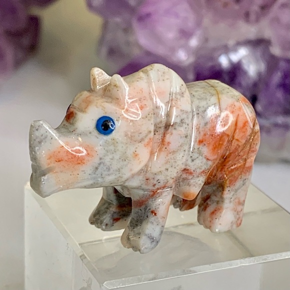 Miniature RHINO Stone Carving Mini Figurine Steatite Soapstone Animal Figure 1.5 - Picture 3 of 12